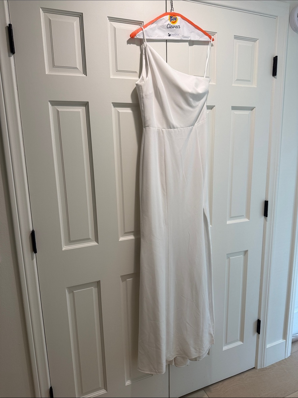 Amsale One-Shoulder White Draped Slip Gown